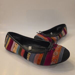 XHILARATION Women's Boho Velvet Patchwork Ballet Flats Bow Sz 8